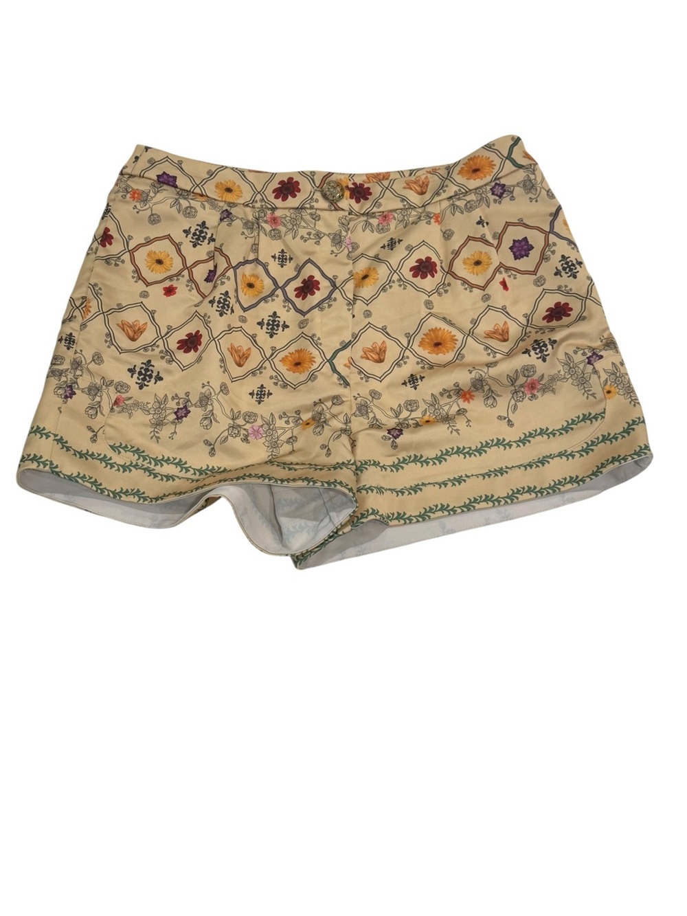 Anthropologie Zunilda Gutierrez Cream Floral Boho‎ Satin Shorts Size XL NWT